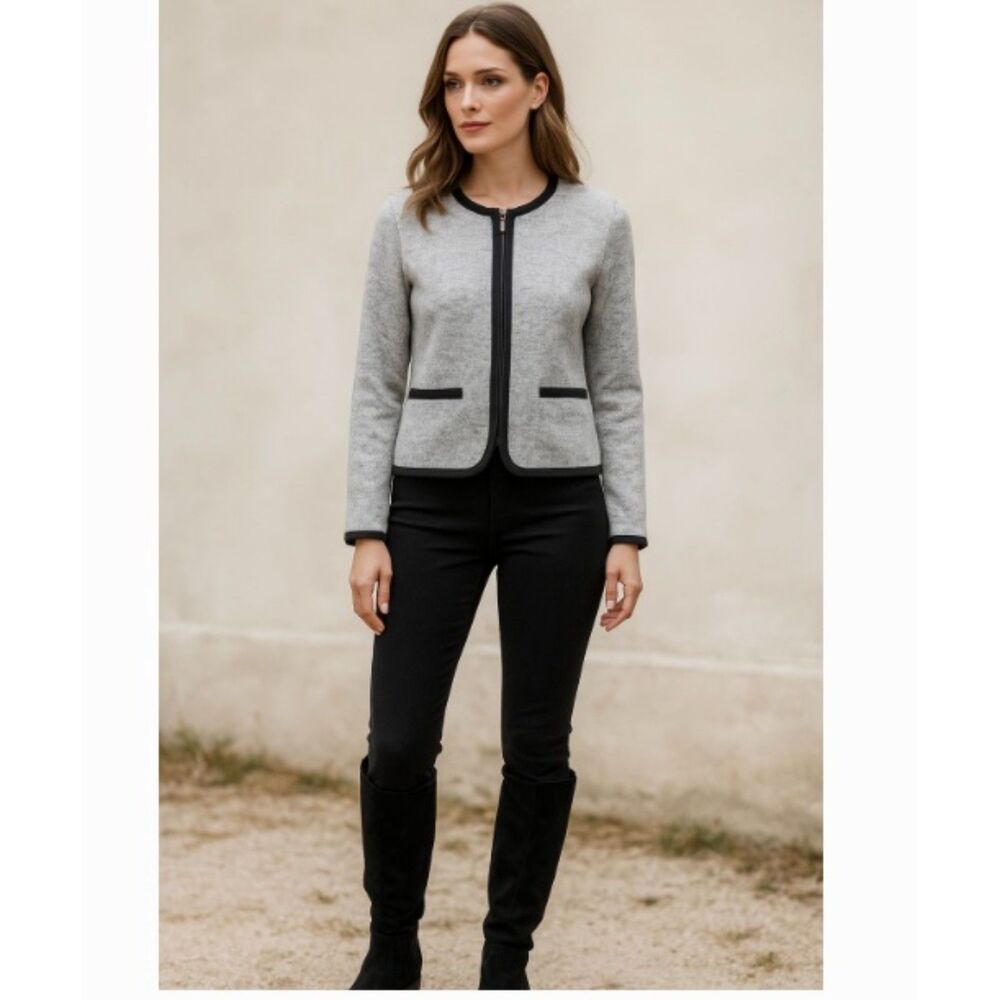 Wooly Bully Wear White Jacket with Black Contrast Trim Heather Gray Jacket NWOT